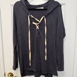 Project Social T Bali Coal Lace-Up Hooded Pullover Hoodie Top NWT Size Medium